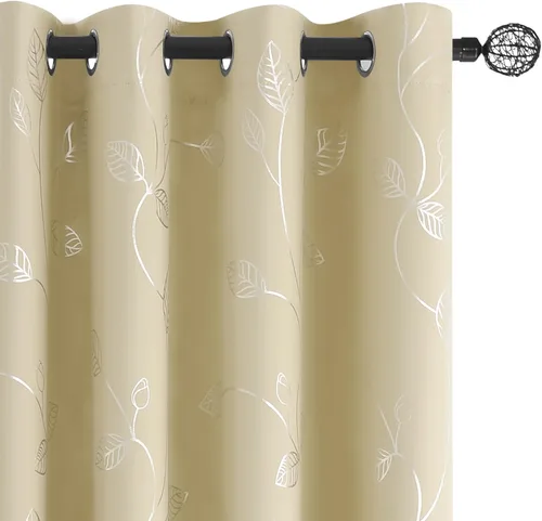 Vista 25 de BUHUA Cortinas pequeñas para ventana de 36 pulgadas de largo, 2 paneles, cortinas opacas con elegantes ramas de árbol plateadas, cortinas de bloqueo