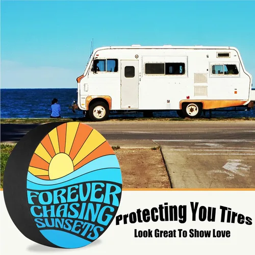 Vista 2 de Funda de neumático de repuesto Forever Chasing Sunsets, accesorios de camping para neumáticos de repuesto resistentes a la intemperie, a prueba