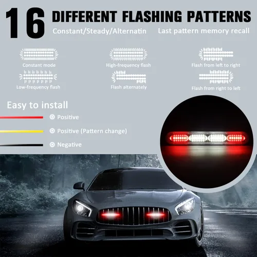 Vista 4 de DIBMS 4 luces LED estroboscópicas intermitentes de emergencia, color rojo, blanco y rojo, montaje en superficie, impermeable, barra de luz