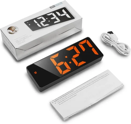 Vista 6 de AMIR Reloj despertador digital, reloj LED para dormitorio, reloj electrónico de escritorio con pantalla de temperatura, brillo ajustable, control
