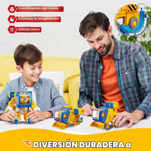 Vista 4 de Super Wings Juguetes Transformables, Robot de Equipamiento Super Mecha Donnie de 7 pulgadas y Traje Transformable de 2 pulgadas, Figuras de Coches