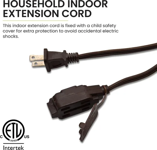 Vista 3 de Go Green Power Inc. Cable de extensión para el hogar de 16/2 de 6 pies con 3 tomas, color marrón, discreto, sin torceduras, cubiertas de seguridad