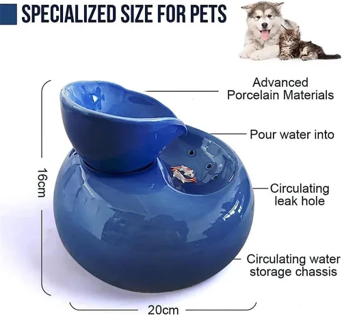 Vista 2 de REAGAR Fuente de agua de cerámica para gatos, dispensador automático de bebidas para mascotas, súper silencioso, para gatos, gatitos, perros, Negro
