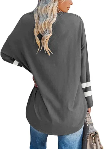 Vista 2 de Ebifin Camisetas de manga larga de gran tamaño con cuello en V para mujer
