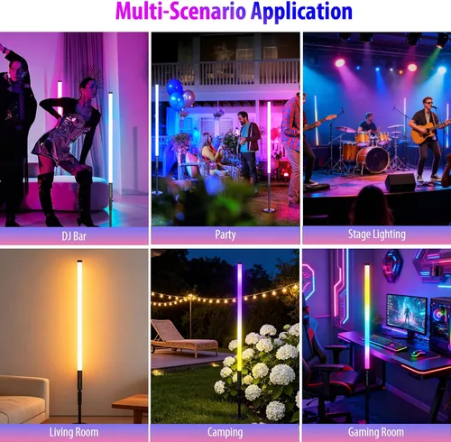 Vista 7 de Paquete de 6 Luces de Tubo LED RGB de 3 Pies Portátiles con Batería de 5000mAh con Soporte y Control Remoto, 500 Efectos de Iluminación, Barra