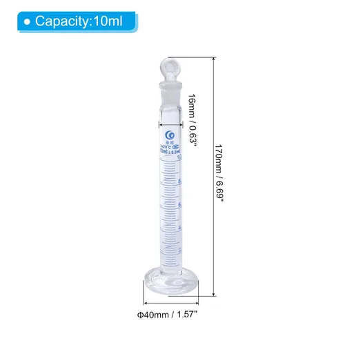 Vista 2 de PATIKIL Cilindro graduado de vidrio de borosilicato 3.3 de 0.3 fl oz con tapón, base hexagonal de alta transparencia, cilindro de medición
