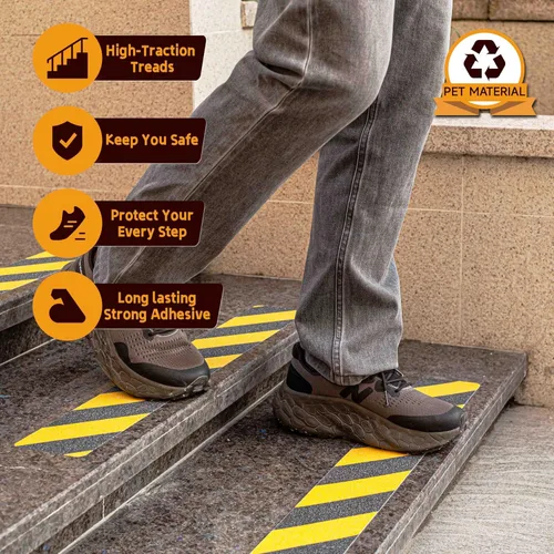 Vista 3 de LifeGrip - Peldaños de tracción antideslizantes (paquete de 10), 4 x 28 pulgadas, amarillo y negro, cinta de mejor agarre con textura