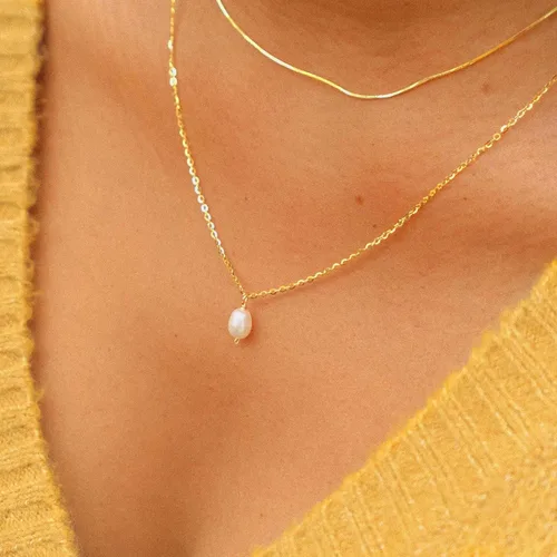 Vista 5 de Ieftop Collares de perlas para mujer, chapado en oro de 14 quilates, hecho a mano, delicado collar de cadena de perlas de agua dulce, collar