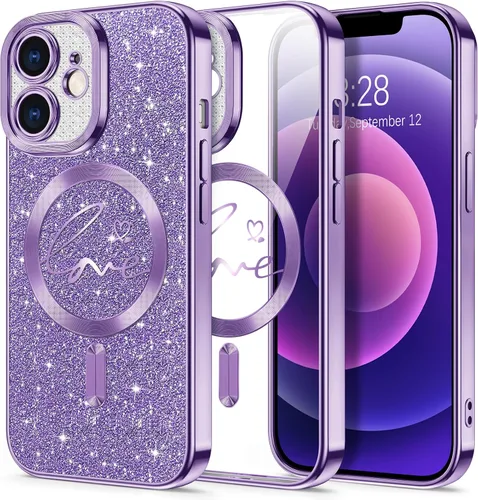 Vista 83 de Hython Funda para iPhone Air con purpurina, compatible con MagSafe Love Heart fundas magnéticas transparentes para teléfono para mujeres y niñas