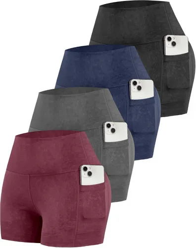 Vista 54 de CHRLEISURE - Pantalones cortos de ciclismo para mujer con bolsillos de licra, cintura alta, con control de abdomen para entrenamiento, yoga