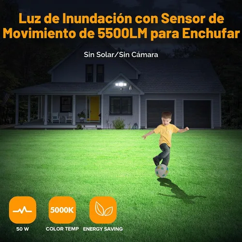 Vista 2 de LUTEC Luces para exteriores con sensor de movimiento de 50 W, 5500 lm enchufables para exteriores, del atardecer al amanecer, iluminación de Negro