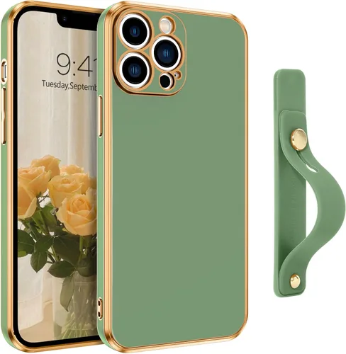 Vista 10 de VENINGO Funda para iPhone 13 Pro Max, TPU suave de ajuste delgado con soporte de pulsera ajustable, resistente a los arañazos y a prueba de golpes