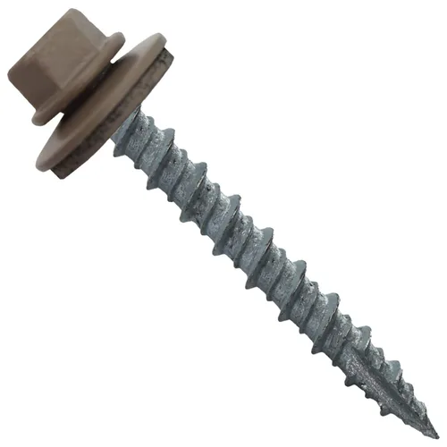 Vista 39 de 10 tornillos para techos de metal gris ABC de 1-1/2 pulgadas, cabezal de arandela hexagonal, arranque automático/roscado, arandela EPDM. 1 bolsa