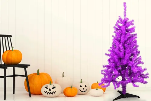 Vista 3 de Tree Buddees Decoración púrpura de Halloween/árbol de Navidad de 4 pies de alto