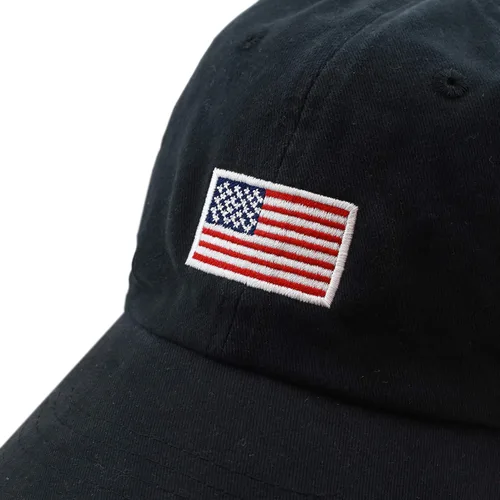 Vista 3 de Gorra de béisbol ajustable de perfil bajo 100% algodón con bandera de Estados Unidos y bordado