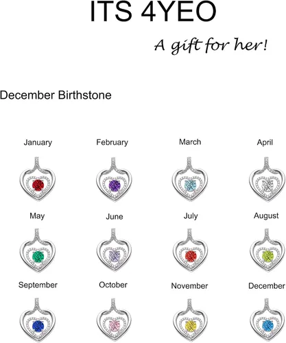 Vista 7 de ITS4YEO 925 Sterling Silver Love Heart Birthstone Necklaces Silver Necklace Zircon Pendant Necklaces for Women Jewelry Gift for Women Wife Girls Her