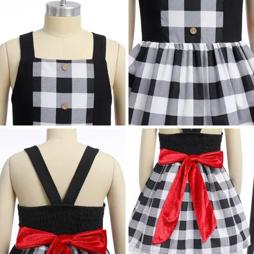 Vista 5 de IDOPIP Vestido de fiesta de Navidad para mujeres y niñas, vestido de tutú a cuadros rojos con capa con capucha, disfraz familiar a juego