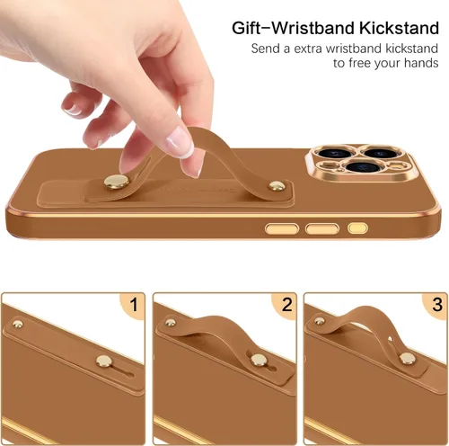 Vista 3 de GUAGUA Funda para iPhone 14 Pro, iPhone 14 Pro con correa para la muñeca, TPU galvanizado suave y delgado con pulsera ajustable, funda protectora a