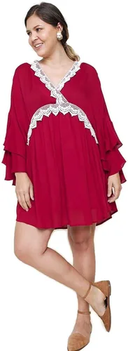Vista 2 de Umgee Mini vestido de ganchillo con mangas acampanadas y volantes para mujer