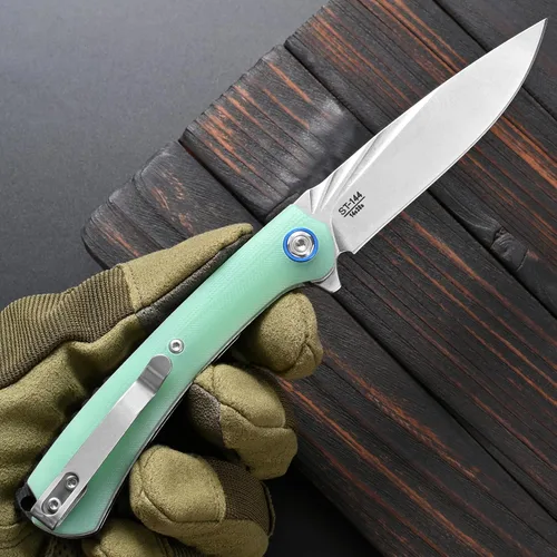 Vista 6 de Sitivien ST144 - Cuchillo plegable, hoja de acero 14C28N, cuchillo de bolsillo con mango G10 para acampar EDC al aire libre, supervivencia