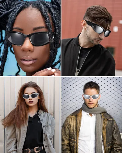 Vista 4 de 8 pares de gafas de sol envolventes para mujer, gafas Y2k, gafas de sol futuristas, ovaladas, frescas, para hombres, gafas de sol cibernéticas
