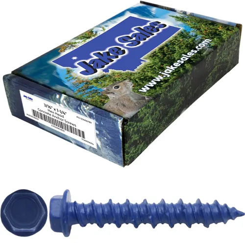 Vista 14 de Tornillos de anclaje de hormigón azul de 1/4 pulgadas x 1-1/4 pulgadas, acero al carbono endurecido, para interior y exterior, tornillos resistentes