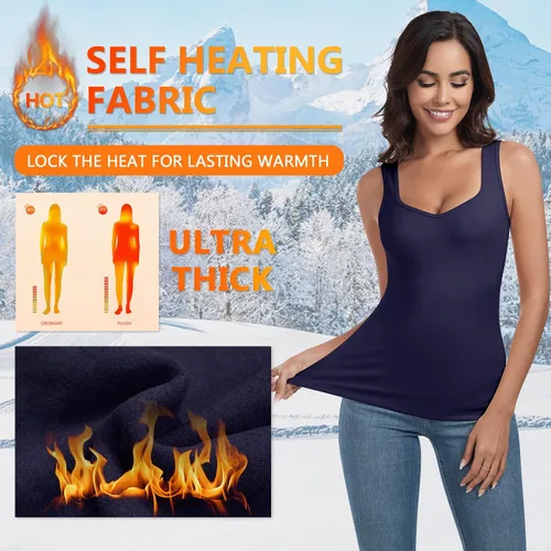 Vista 2 de WOWENY Camiseta sin mangas de forro polar térmico para mujer, sin mangas, cuello corazón, chaleco de invierno, ropa interior, camiseta cálida