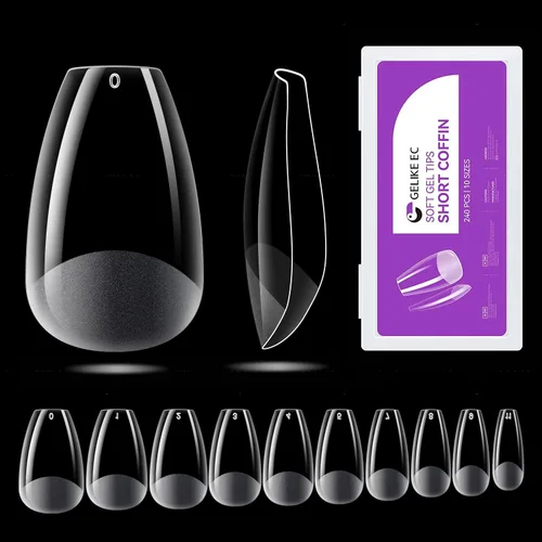 Vista 13 de Gelike ec Puntas de uñas extra cortas en forma de almendra: 120 piezas de puntas de gel suave para puntas de uñas de gel de cubierta completa