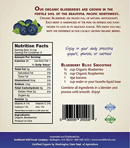 Vista 2 de Fruta congelada fresca de Northwest Wild Foods - bayas silvestres orgánicas, naturales, para una dieta saludable y antioxidante. Ideal para batidos