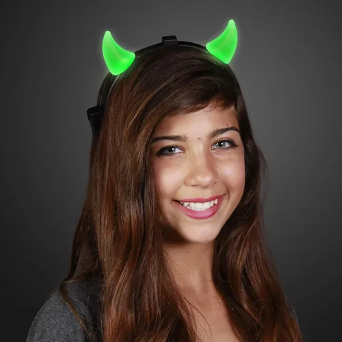 Vista 2 de FlashingBlinkyLights Diademas con cuernos de diablo LED verdes iluminados