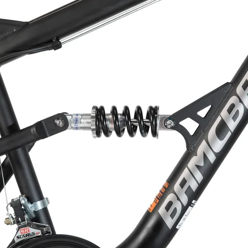 Vista 7 de Hiland Bicicleta de montaña de suspensión completa para hombre, 18 velocidades, rueda de 26 pulgadas, bicicleta de doble freno V para hombres