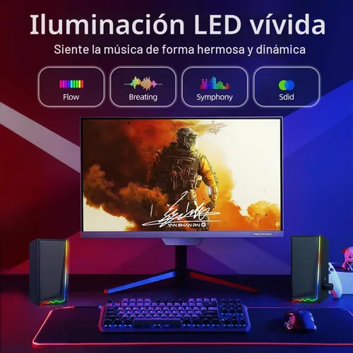 Vista 8 de Uakinat Altavoces de computadora, altavoces de escritorio con varios LED coloridos, altavoces para juegos con control de volumen, para PC