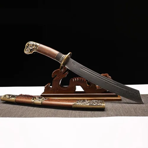 Vista 3 de Espada de Damasco Tanto de 12 pulgadas, hecha a mano, espada de tigre dragón chino, plegada, de acero, katana corta