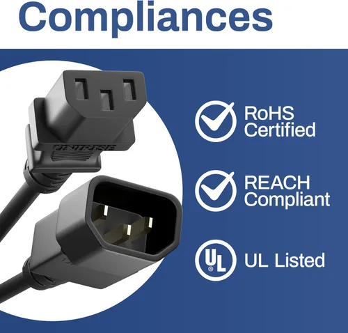 Vista 7 de UNC Cable de alimentación PDU de 3 pies C13 a C14 10amp 18AWG SJT Jacket UL listado, negro, 3 pies