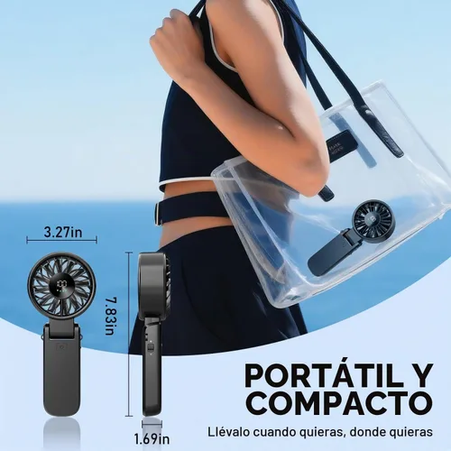 Vista 6 de Ventilador portátil de mano para viajes y playa, 5000mAh, como banco de energía