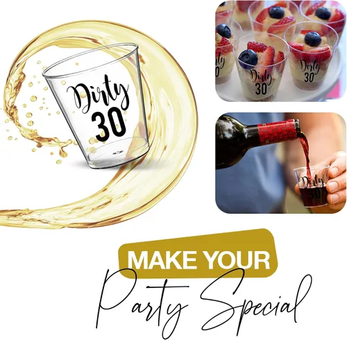 Vista 7 de Dirty 30 - Vasos de chupito de cumpleaños – 100 vasos de plástico desechables de 2 onzas, decoraciones de cumpleaños 30 para él o ella, regalos