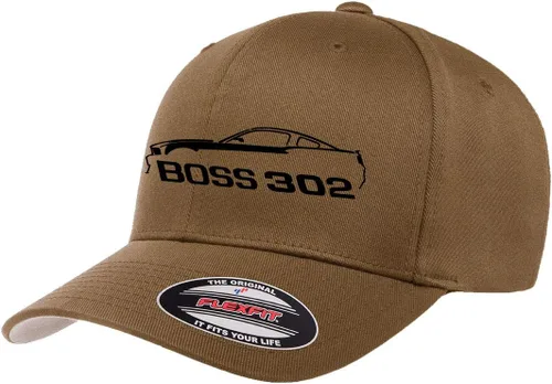 Vista 8 de 2012 2013 Ford Boss 302 Mustang Classic Car Outline Design Flexfit 6277 Gorra de béisbol atlética cabida Negro