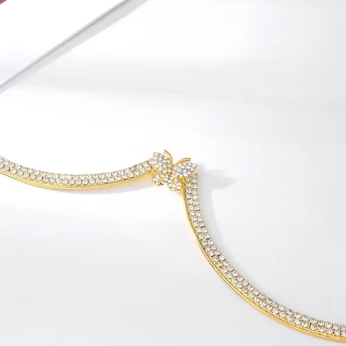 Vista 5 de Jeweky Cadena de cuerpo con diamantes de imitación dorados, soporte de pecho, cadenas de brasier, joyería para el cuerpo, bikini, discoteca