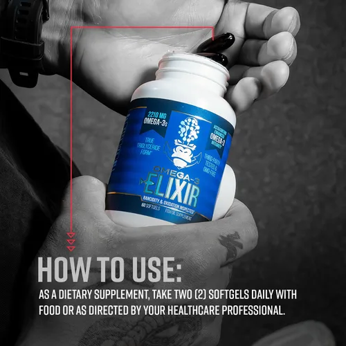 Vista 4 de Gorilla Mind Omega-3 Elixir™ 2210 mg de aceite de pescado en forma de triglicéridos reesterificados EPA, DHA + 2 ácidos grasos Infusión