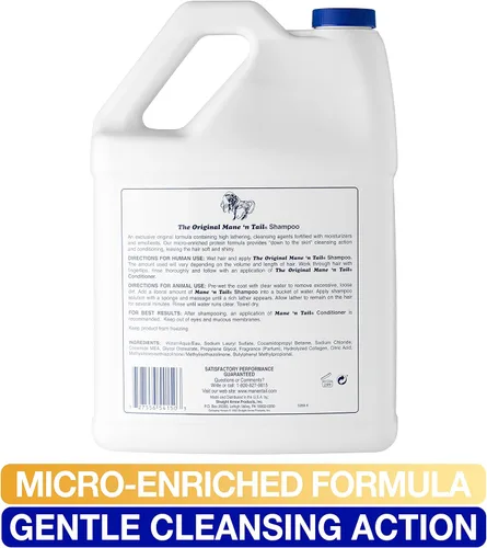 Vista 4 de Mane 'n Tail Champú original para caballo, fórmula de aseo enriquecida con proteínas para pelos suaves y brillantes, melenas y colas, limpieza