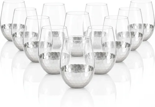 Vista 10 de Copas de vino sin tallo, juego de 2, 18 onzas, diseño de panal dorado