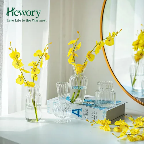 Vista 4 de Hewory - Mini jarrones de vidrio para centros de mesa, pequeños jarrones transparentes a granel, lindos jarrones de flores para bodas, decoración