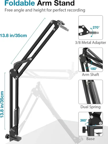 Vista 3 de InnoGear Soporte de micrófono, juego de soporte de micrófono ajustable para Blue Yeti Nano Suspension Boom Soporte de brazo de tijera con tornillo