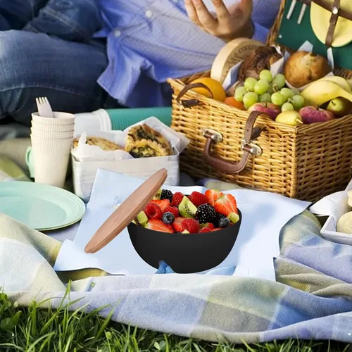 Vista 8 de Tazón de ensalada con tapa, juego de 3 (7 + 8.8 + 11 pulgadas) cuencos para servir con cubierta de bambú, tazón de fibra de bambú para ensalada
