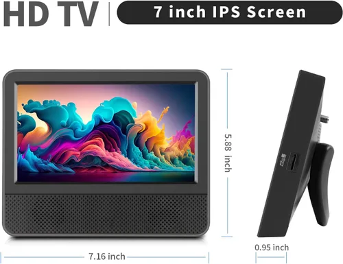 Vista 5 de Jexiop TV de pantalla IPS 1080P de 7 pulgadas, pequeño televisor con sintonizador digital ATSC, puerto USB/TF, entrada HDMI, mini televisores