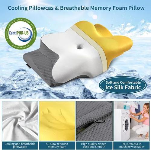 Vista 2 de Almohada Cervical de Cuello - Almohada de Cama Ergonómica para Alivio del Dolor de Cuello, Almohada Ortopédica de Contorno para Dormir de Lado