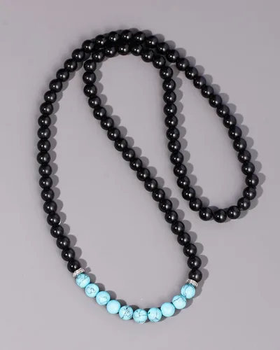 Vista 5 de XHUUU Collares largos de obsidiana negra para mujeres y hombres, collar de cristal turquesa creado para meditación o yoga, cristales y piedras