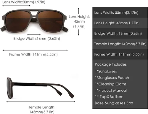 Vista 7 de JIM HALO Gafas de sol polarizadas de aviador para hombres y mujeres gafas de conducción cuadradas vintage marco café matelente marrón polarizado