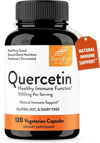 Vista 2 de Sandhu's Quercetina 1000 mg y quercetina con bromelina 1000 mg por porción Complejo de suplementos de bioflavonoides Apoya la salud inmunológica