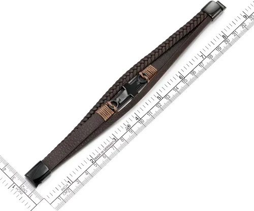 Vista 5 de Pulsera de cuero COOLSTEELANDBEYOND para hombre y mujer, cruz lateral plana, múltiples hebras, estilo brazalete